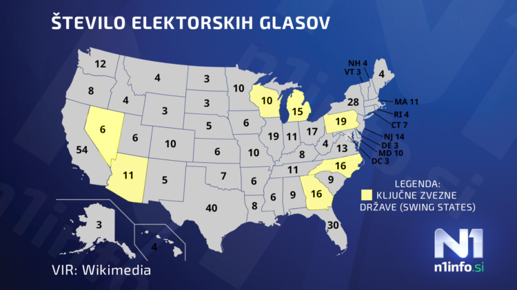 Zemljevid ZDA z elektorskimi glasovi