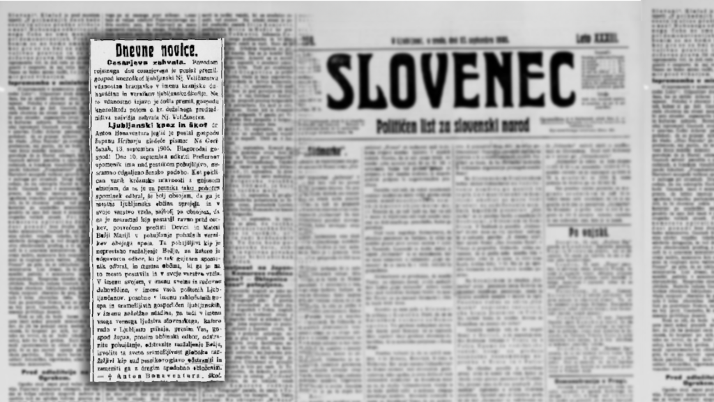 Pismo objavljeno v časniku Slovenec